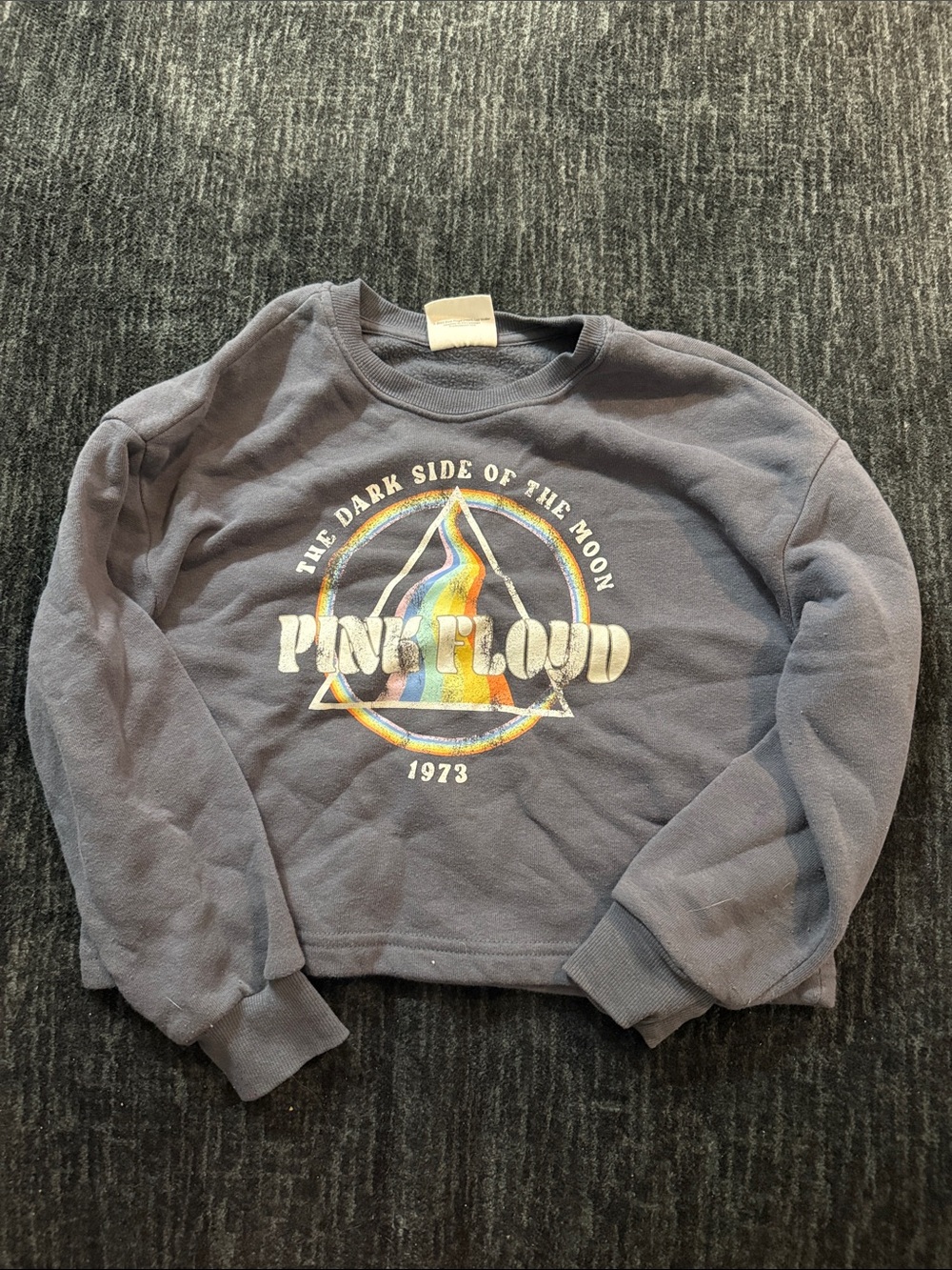 Pink Floyd Navy Cropped Sweatshirt with Rainbow Prism Graphic